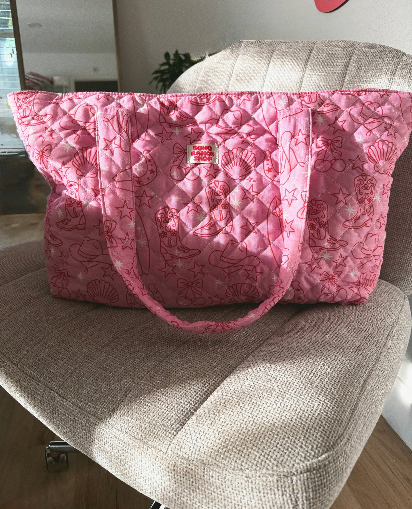 Western Print Everyday Carryall Tote Bag - Fabric QuiltedÂ