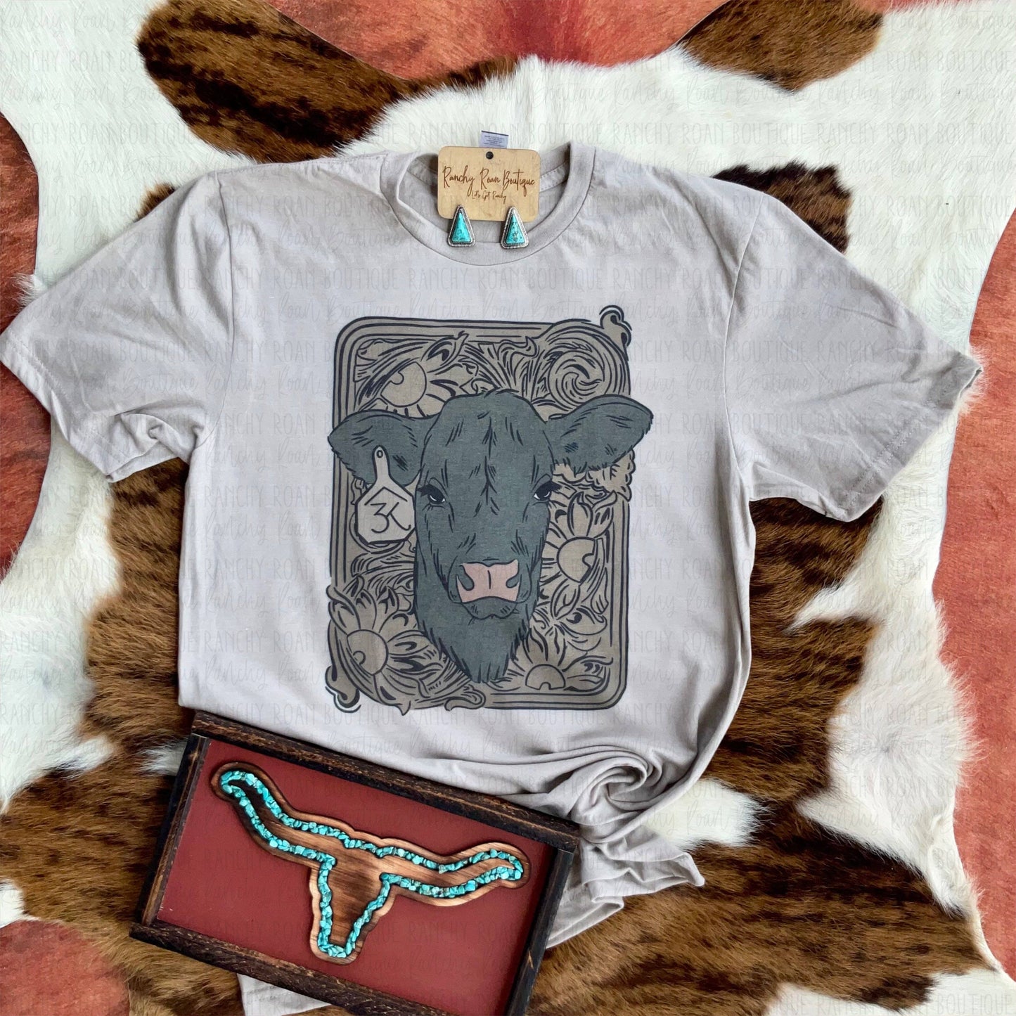 Tooled Leather Cow Tee