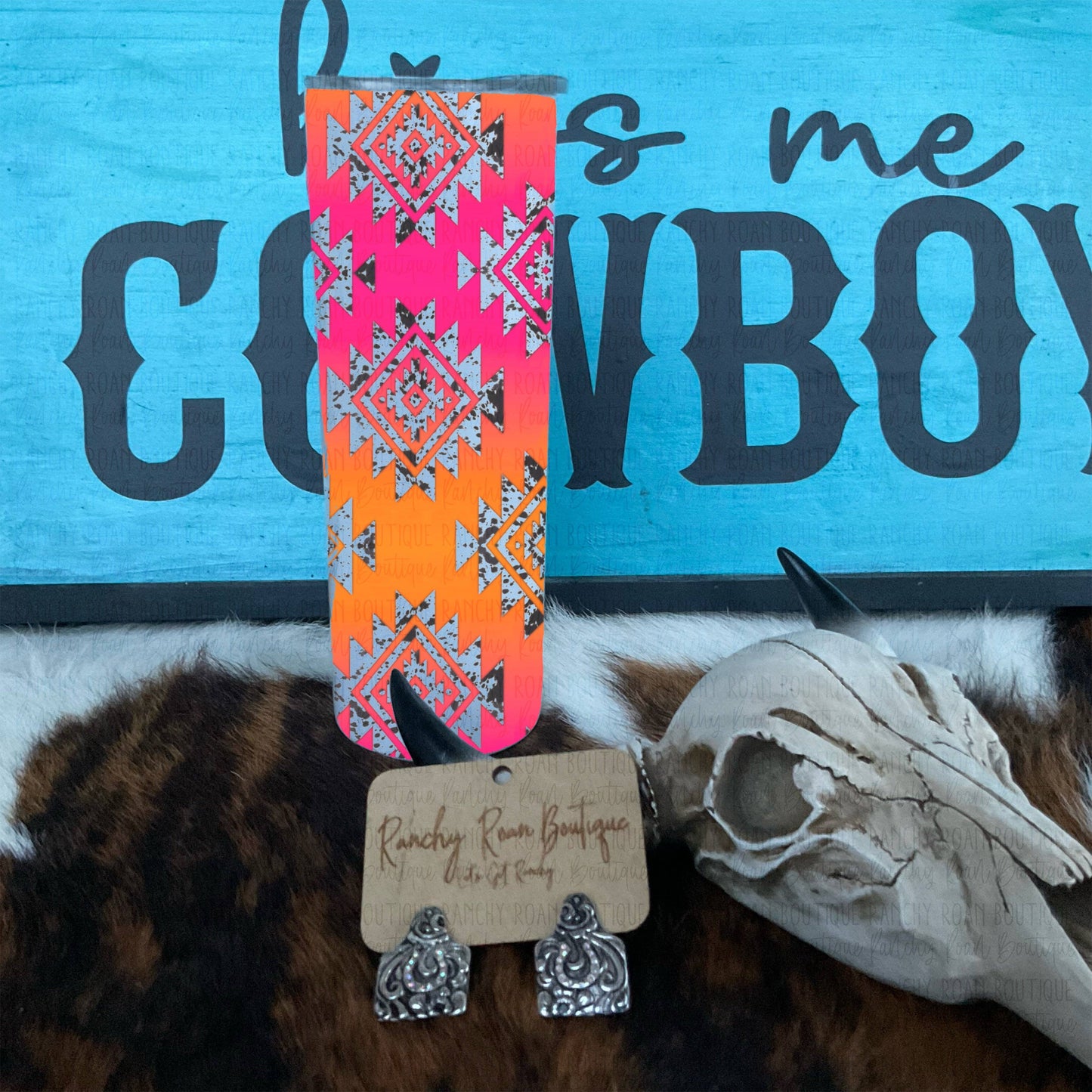 Ombré Aztec Cowhide Western Skinny Tumbler