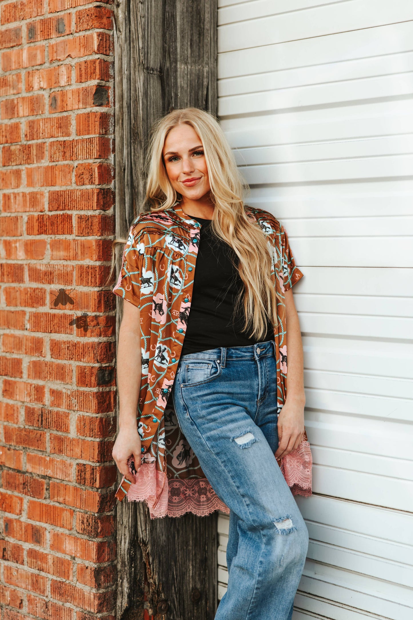 BLUSHIN BRONCO BUTTON DOWN SHIRT/CARDIGAN