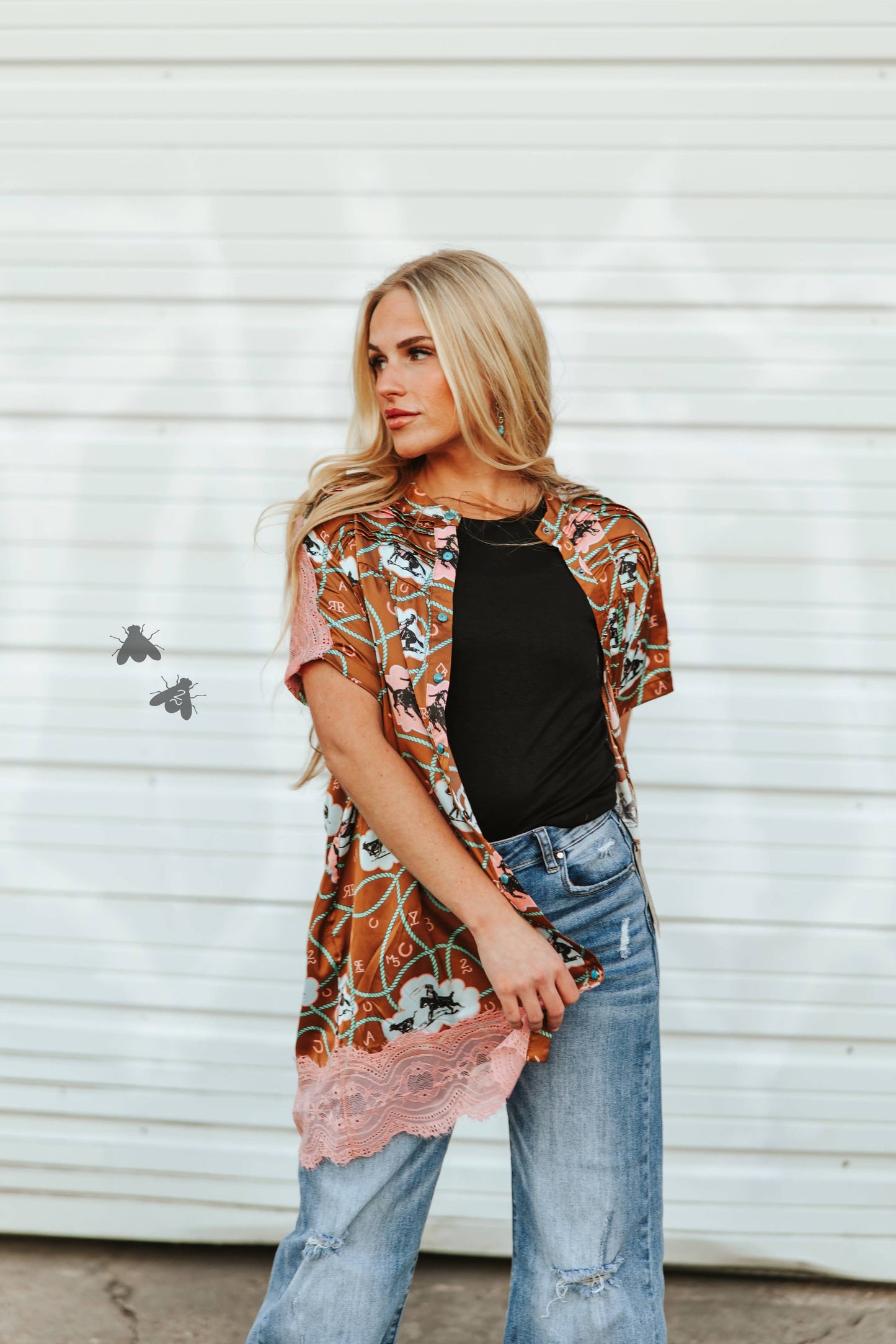 BLUSHIN BRONCO BUTTON DOWN SHIRT/CARDIGAN