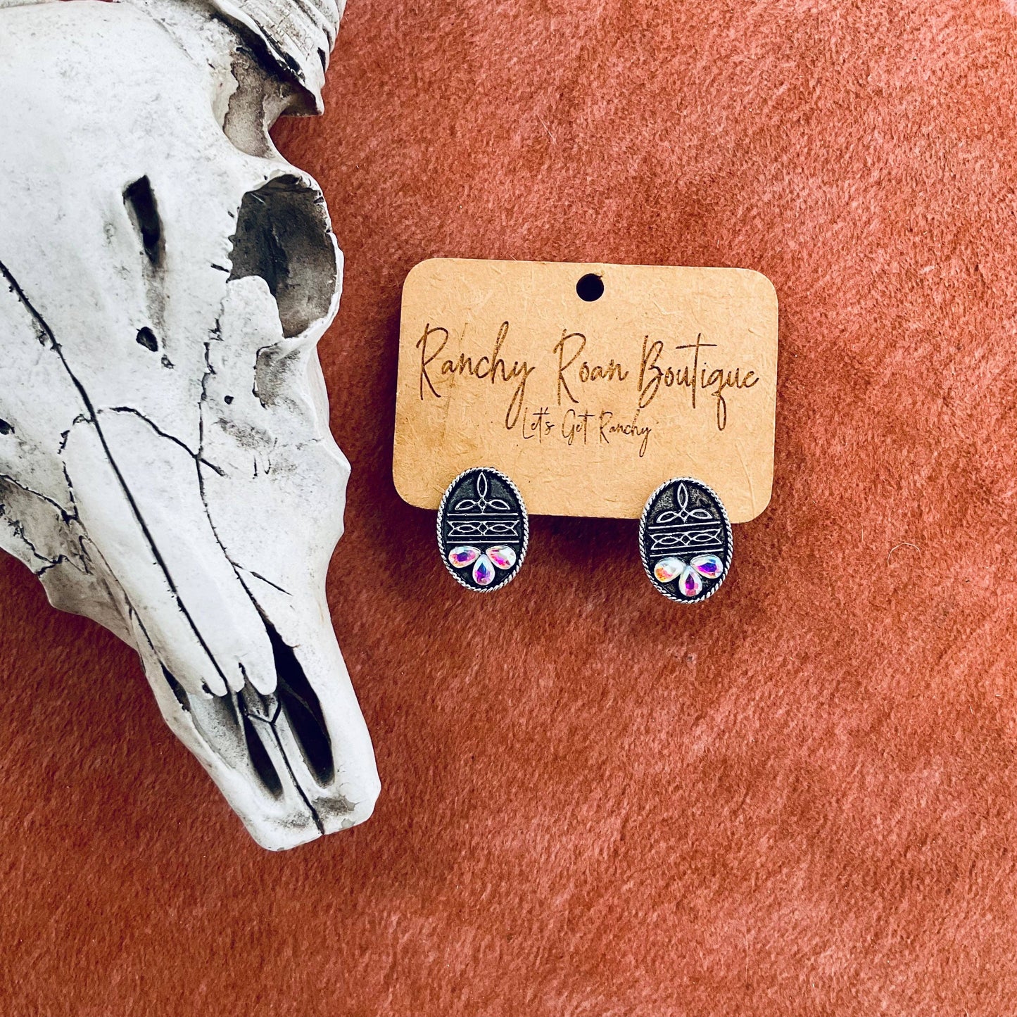 Western Boot Stitch Stone Stud Earrings