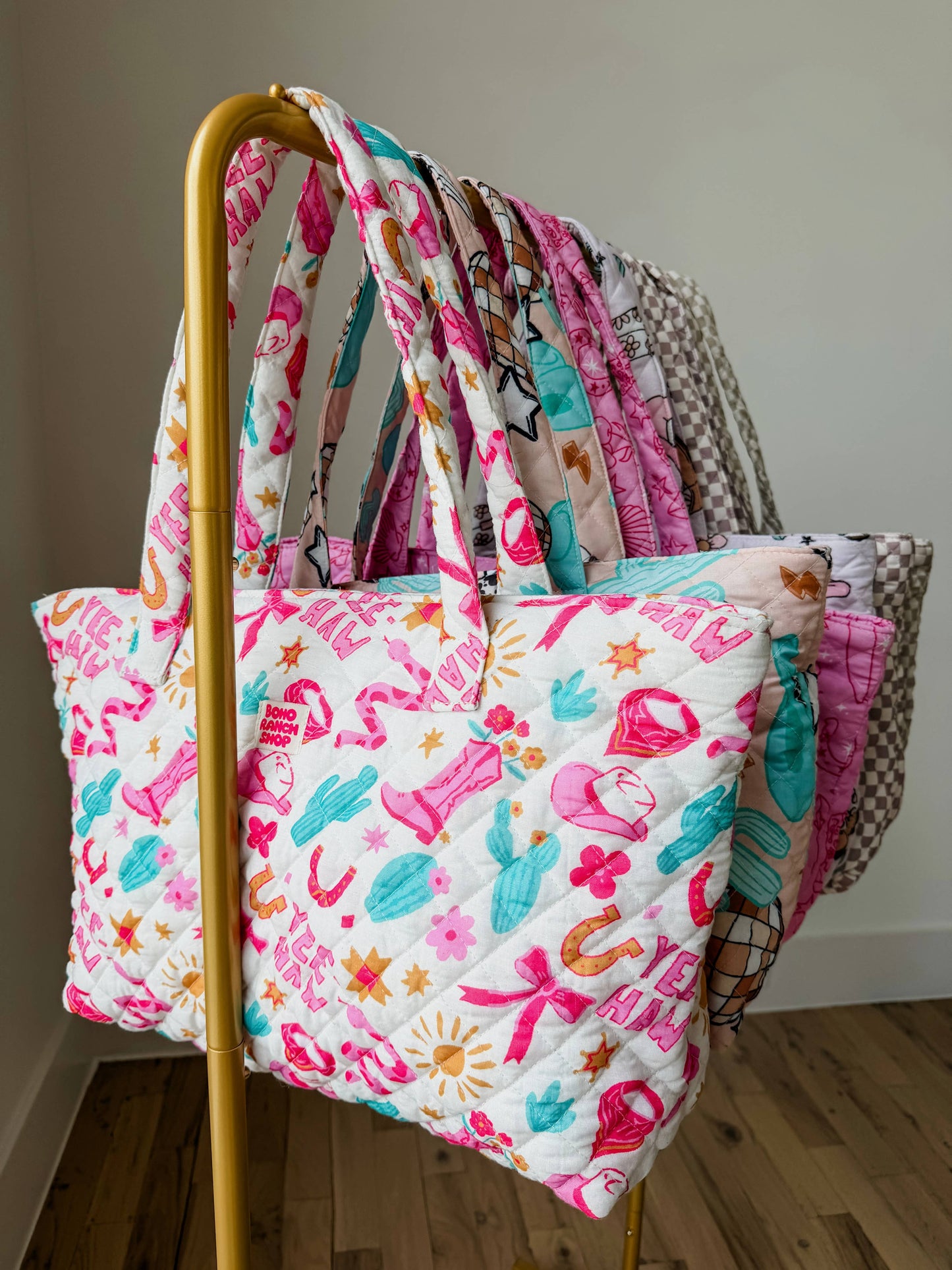 Western Print Everyday Carryall Tote Bag - Fabric Quilted 