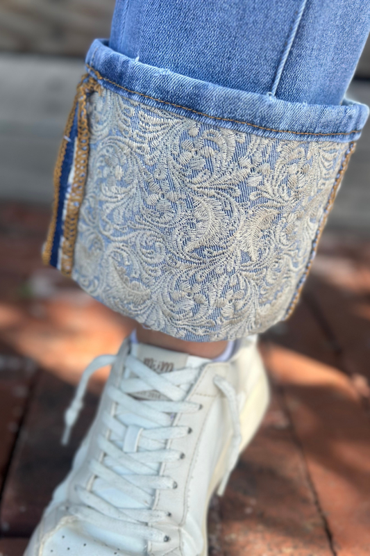 Kreek Embroidered Cuffed Jeans