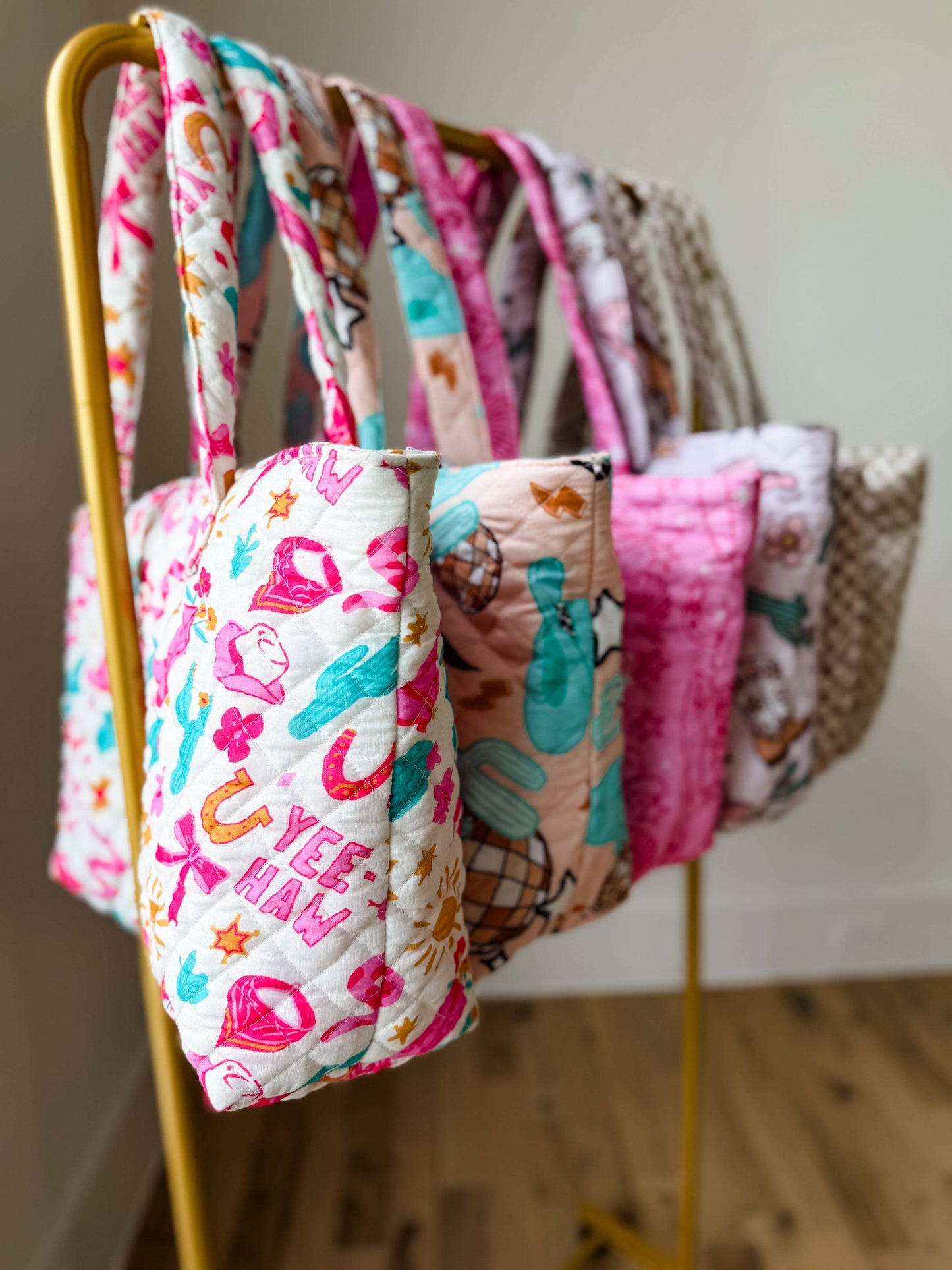 Western Print Everyday Carryall Tote Bag - Fabric Quilted 
