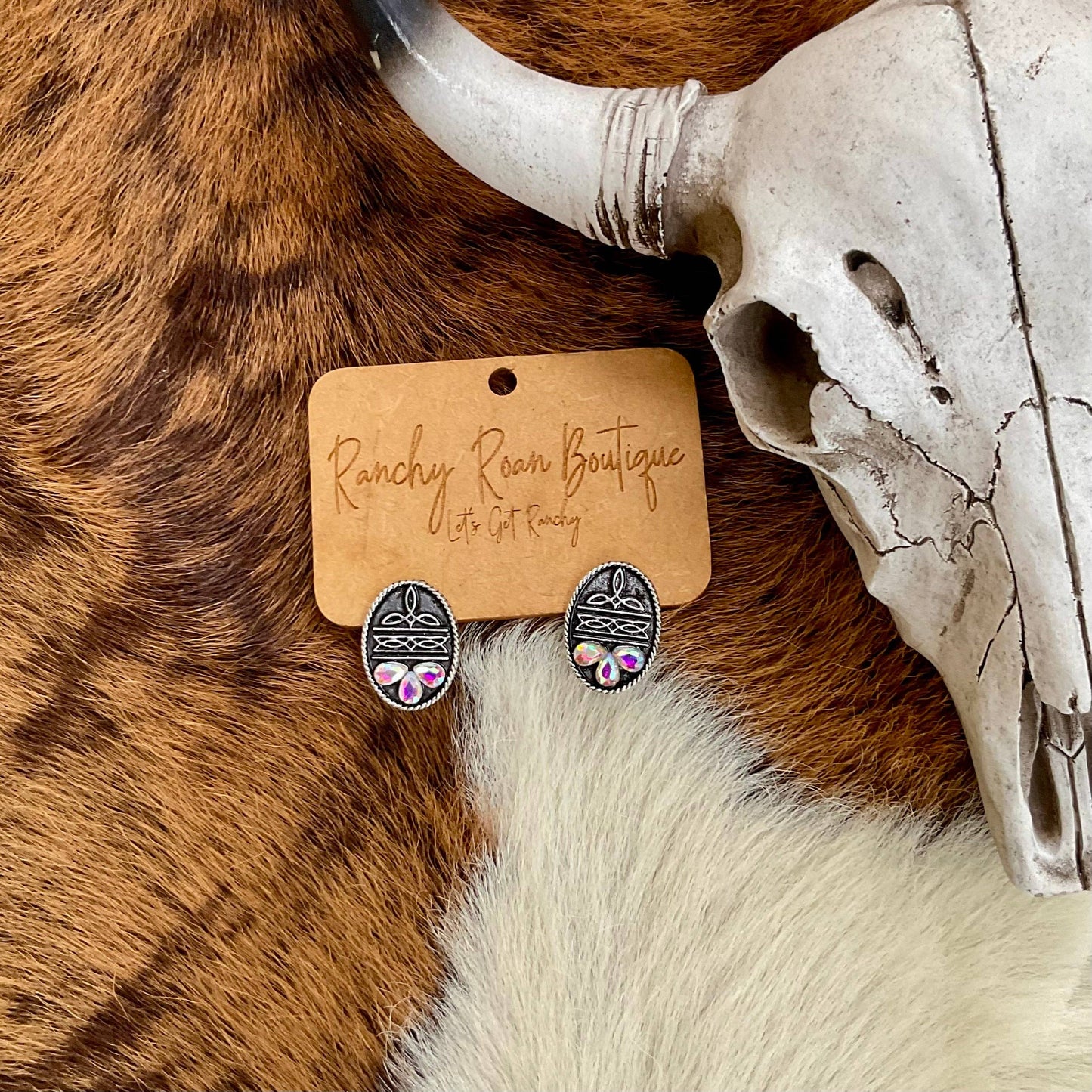 Western Boot Stitch Stone Stud Earrings