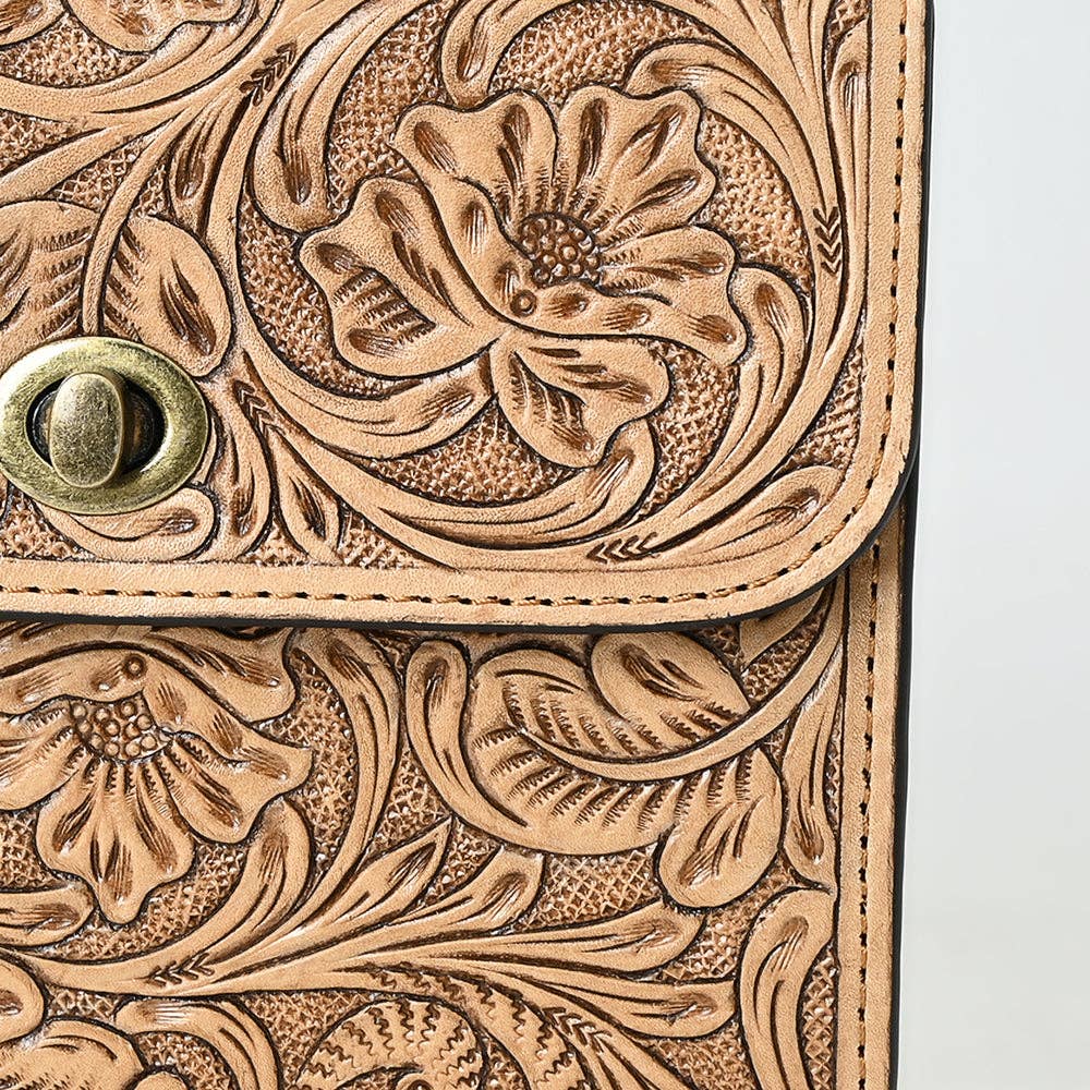 American Darling Hand-Tooled Leather Small Cross Body Bag with Floral Carving & Western Detailing ADBG1630