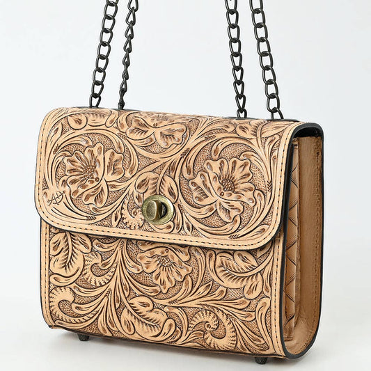 American Darling Hand-Tooled Leather Small Cross Body Bag with Floral Carving & Western Detailing ADBG1630