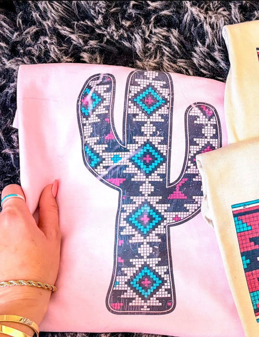 BRM Pink Beaded Cactus Tee- Pink