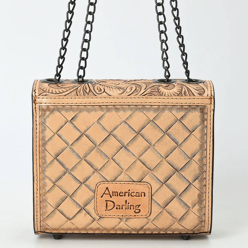 American Darling Hand-Tooled Leather Small Cross Body Bag with Floral Carving & Western Detailing ADBG1630