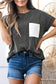Corded Knit Color Block Pocketed Crew Neck T Shirt