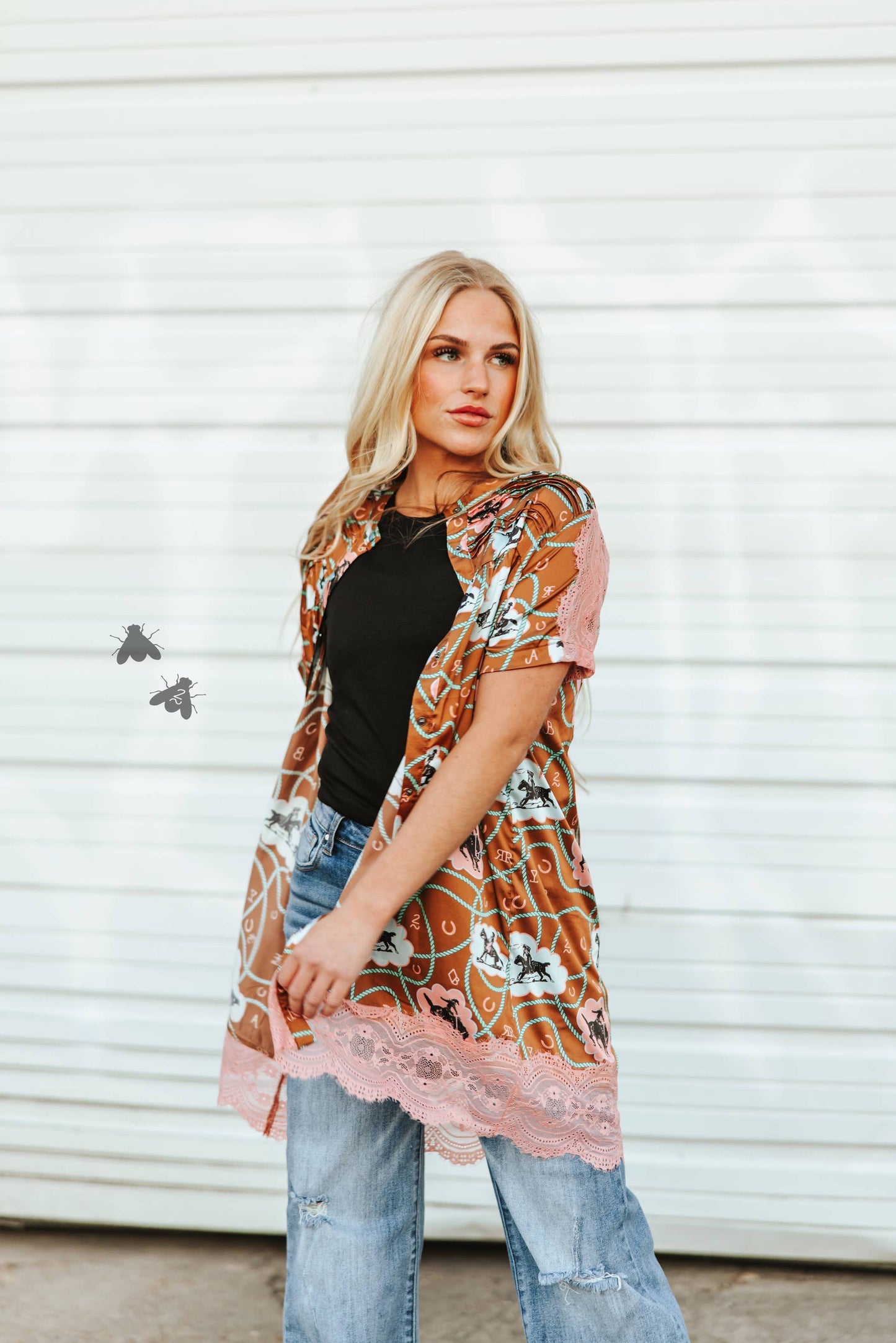 BLUSHIN BRONCO BUTTON DOWN SHIRT/CARDIGAN